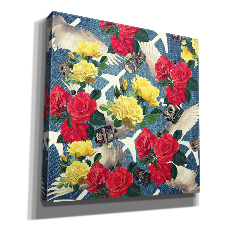 «Flowers And Wings Geans» par Mark Ashkenazi, art mural sur toile, H 37 po x l 37 po x P 1,5 po