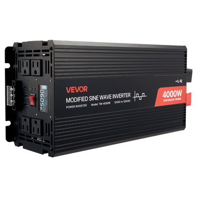 4000W Power Inverter, 12V DC to 120V AC Modified Sine Wave Inverter, Solar Car Charger Converter with LCD Display, Remote Control, 2 USB Ports, 4 AC Outlets, Type-C Port, for RV, Truck Outdoor
