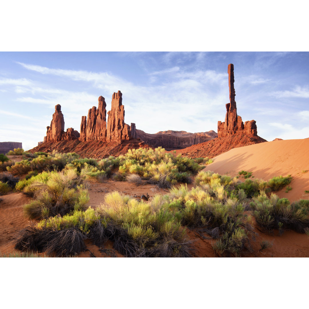 The Gossips And Totem Pole - Monument Valley von Powerofforever - Kunstdrucke ohne Rahmen auf Leinwand