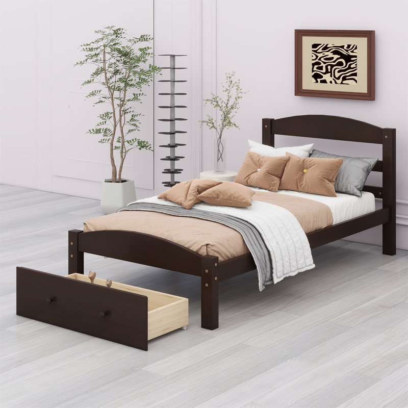 Base de lit plateforme avec tiroir de rangement, Espresso
