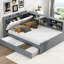 Gris, lit double, base de lit en bois, lit gigogne, rangement rotatif, tablette de rangement rembourrée