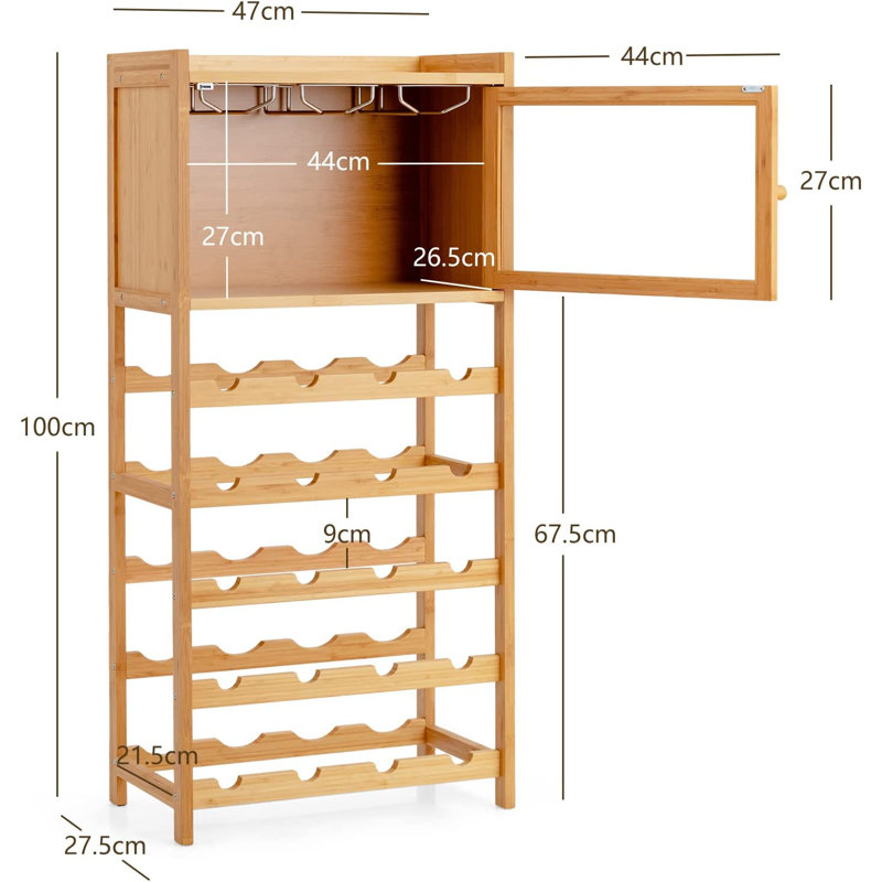 Adontae 20 Bottle Floor Wine Bottle & Glass Rack in Brown