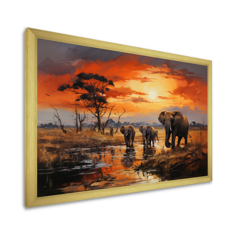 «Elephant Wandering Giants II», reproduction sur toile, H 24 po x l 32 po x P 1 po, Encadrement doré