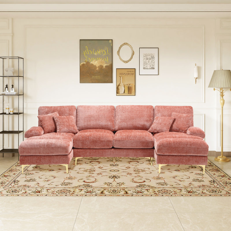 Canapé modulaire en chenille Aredale, Chenille rose