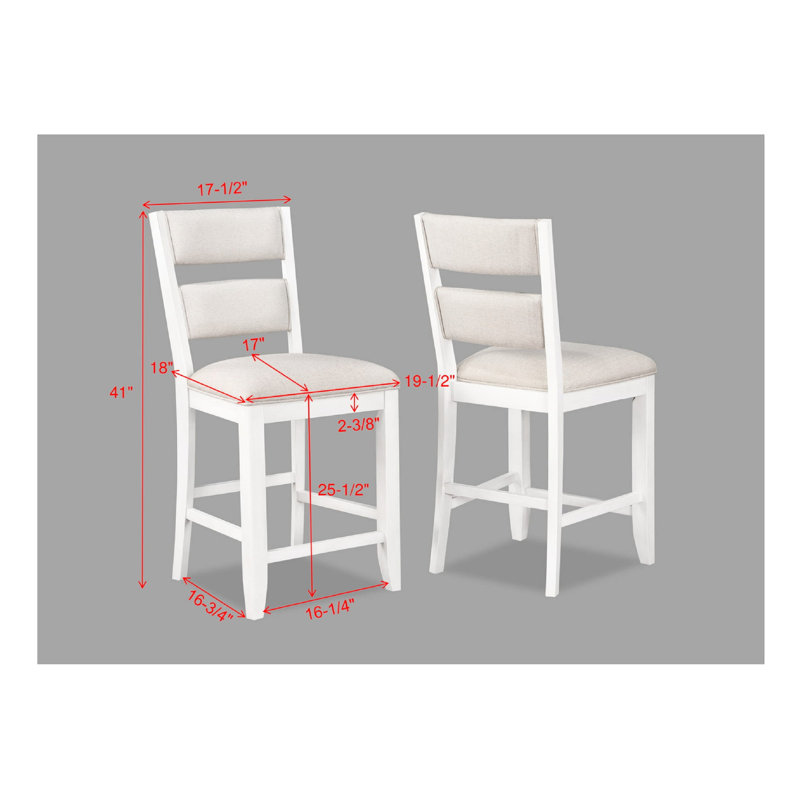 Chaises de salle à manger rembourrées blanches et crème à hauteur de comptoir avec 2 sièges d'appoint pour la maison, Blanc