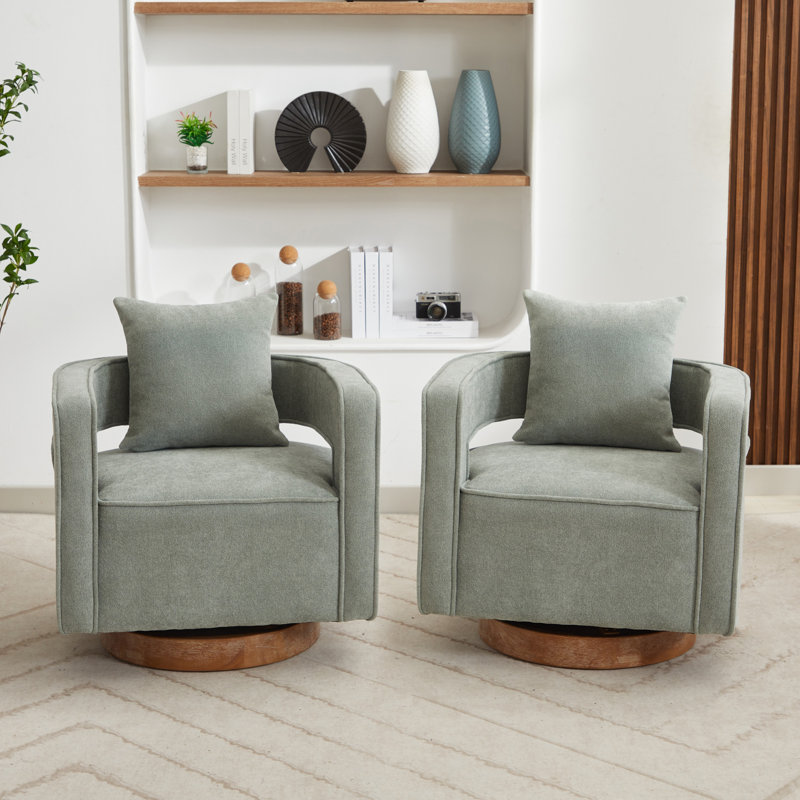 Chicopee 29.2" Wide Swivel Barrel Chair (Set of 2), Pale Green Polyester