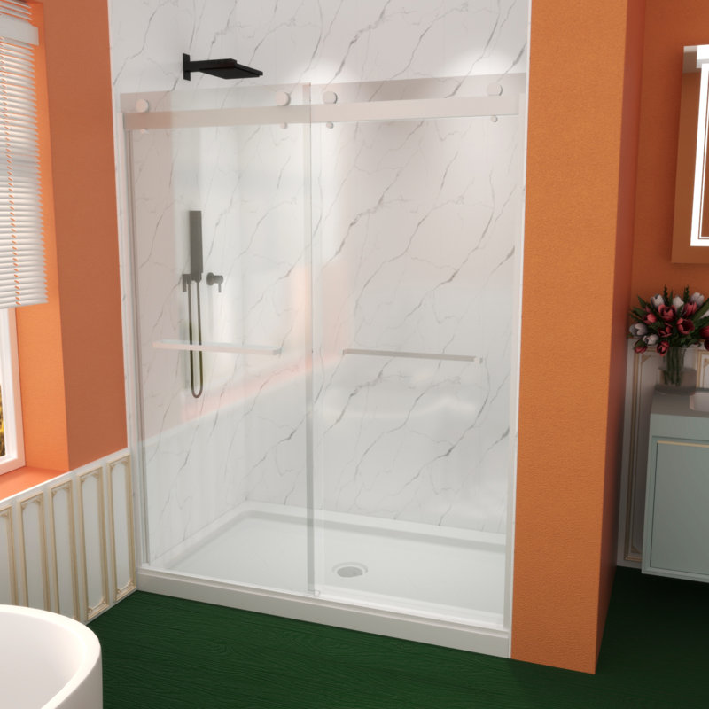 Premium Sliding Shower Door,60"Wx74"H, Adjustable Width 56-60", 5/16" Tempered Glass, Brushed Nickel