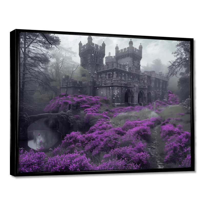 Art sur toile, châteaux monochromes gris et brouillard gris en France III, Toile avec cadre flottant noir
