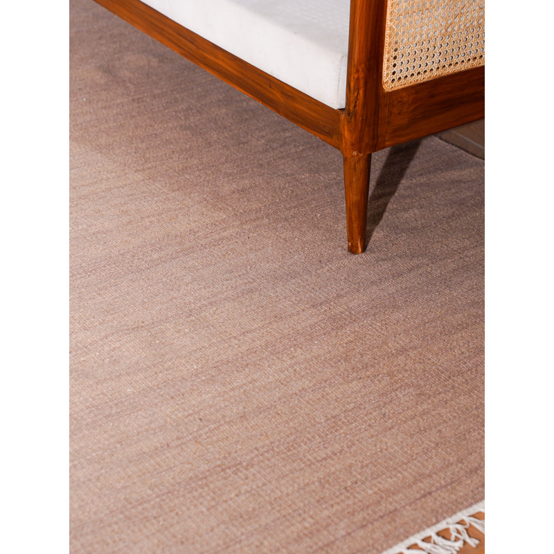 Tapis kilim en laine tissés à la main et à plat Alithea, Marron clair, Carré 8 pi