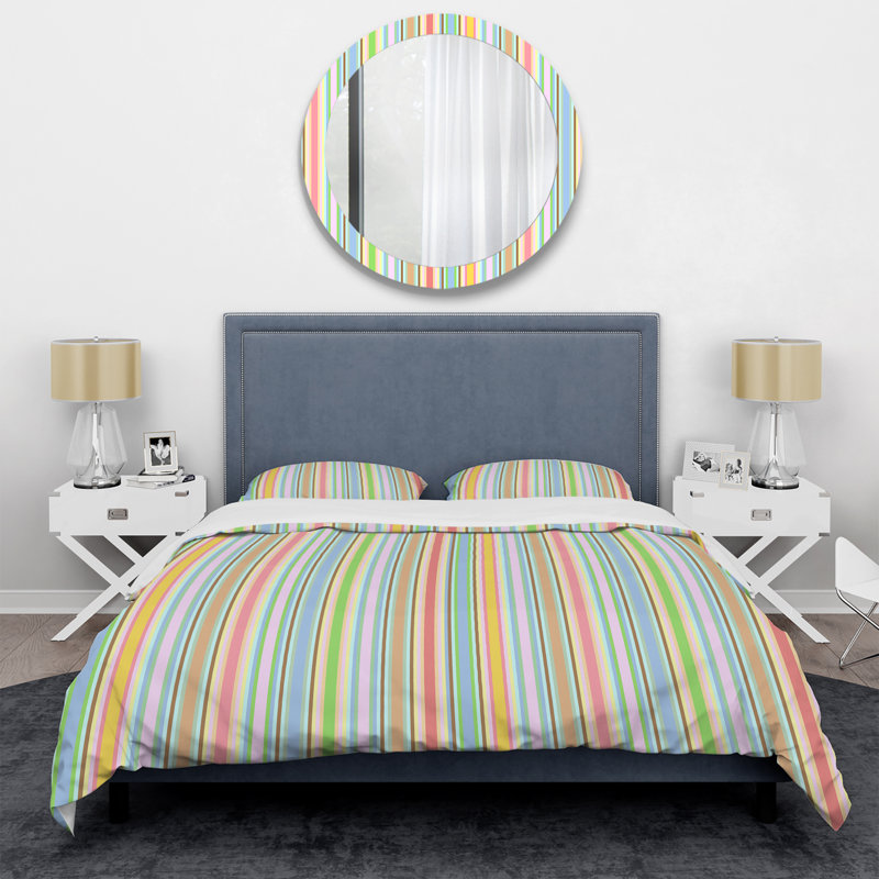 Multicolor Grunge Striped - Abstract Duvet Cover Set - Microfiber Polyester