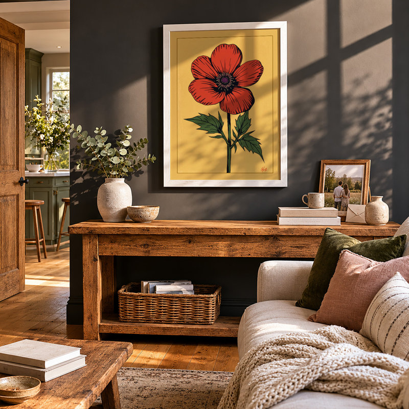 Red Poppy Study Botanical - Print, A3 - 42.0 x 29.7 cm, White