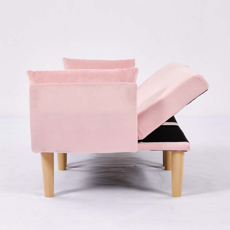 Canapé double pliable en velours pour salon, Velours rose, Naturel