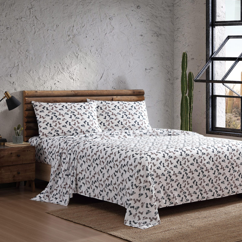 Wrangler Printed Cozy Novelty Sheet Sets, Twin Sheet Set with 1 Pillowcase, Boots N Hats Black