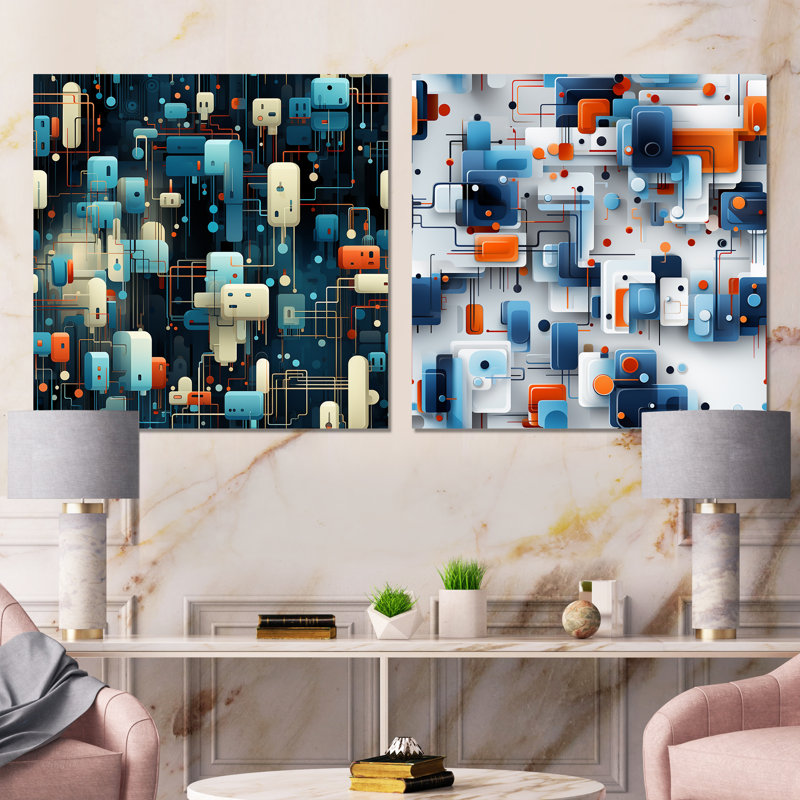 Contina - Formes abstraites, ensemble de 2 reproductions d'art sur toile, Toile tendue, H 16 po x l 33 po x P 1 po