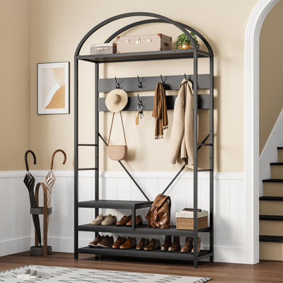 Arch Hall Tree Dining Table, 3-in-1 Freestanding Entryway Coat Rack with 16 Hooks