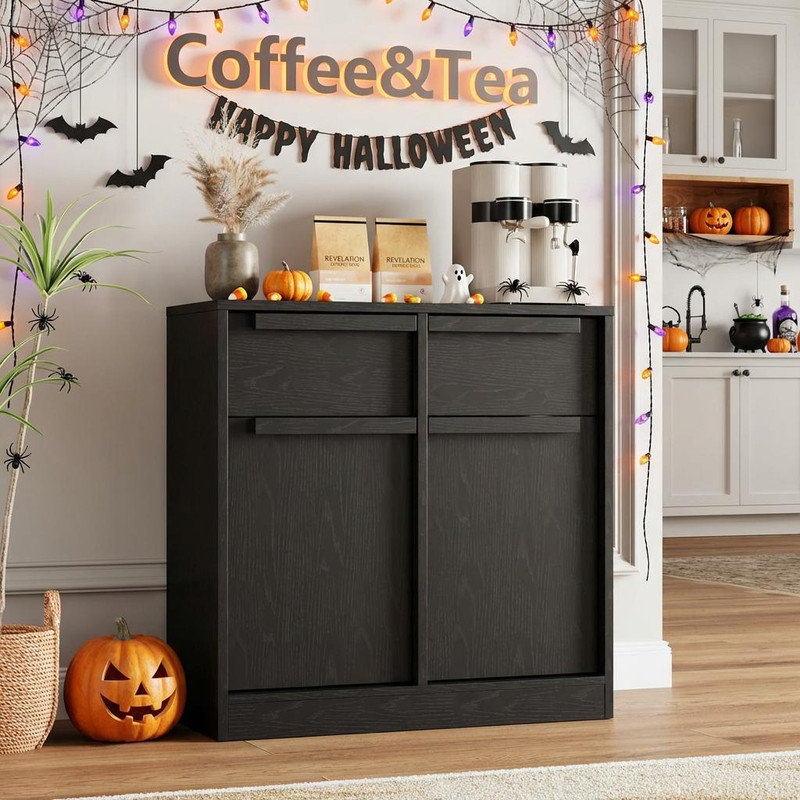 31.5" Sideboard Buffet Cabinet with 2 Drawers & 2 Doors, Modern Black Storage Buffet Table for Kitchen, Dining Room, Living Room, Coffee Accent Cabinet