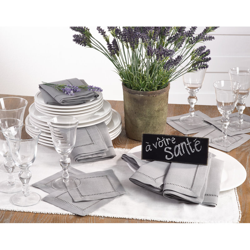 Kelton Hemstitched Border 12 Piece Napkin Set, Gray, 22" W x 22" D
