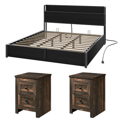 Tryston 3-pieces Rustic & Farmhouse King Bedroom Set, Black