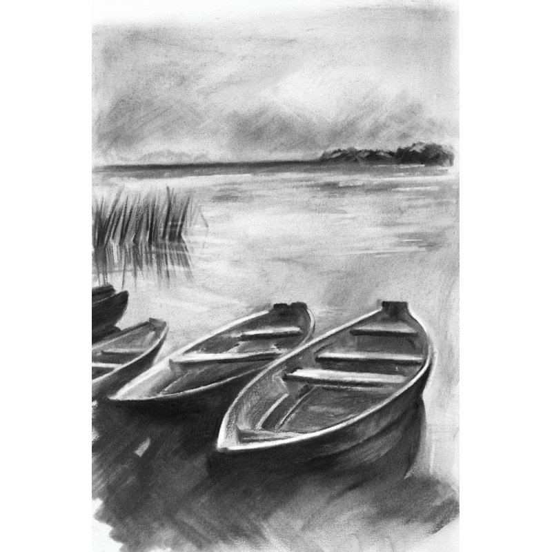 «Bateau noir I» par Jennifer Paxton Parker - peinture sur toile tendue, H 18 po x l 12 po