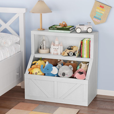 Armoire de rangement ouverte à 2 niveaux, organisateur de livres et de jouets avec 2 grands casiers ouverts, unité de rangement en bois composite blanc pour la chambre de jeu