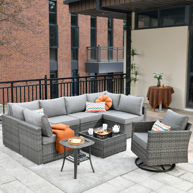 Ensemble de conversation d'extérieur 7 personnes avec coussins Chappotin, Gris clair