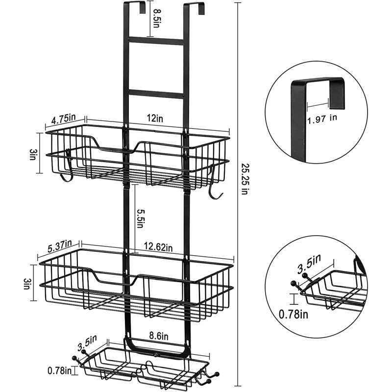 Panier de douche au-dessus de la porte, tablette de rangement suspendue antirouille, panier de douche avec ventouse