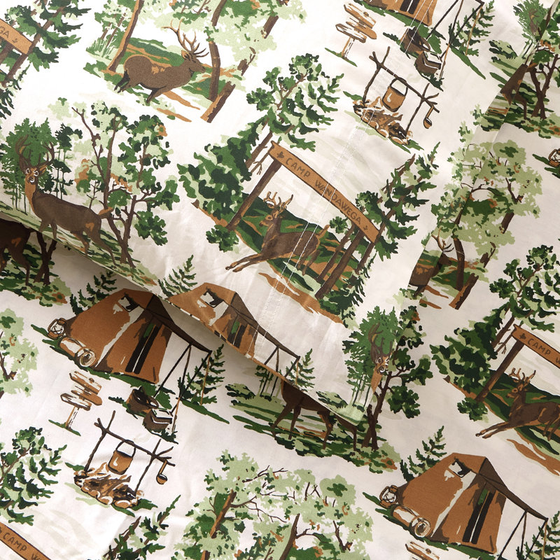 Ensemble de draps en percale 100% coton 250 fils Camp Wandawega, Ensemble de draps pour lit simple avec 1 taie d'or