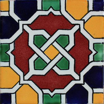 4.2" x 4.2" 9pcs TalaMex Chain Mexican Clay Tile Handmade Talavera Backsplash Mosaic