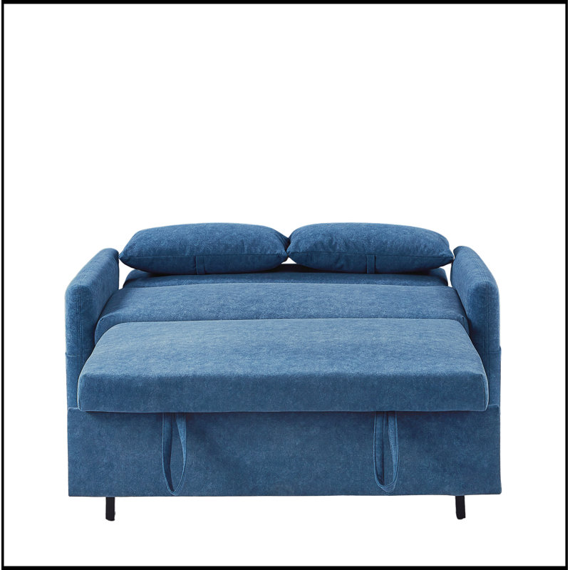 Canapé-lit 55,1 "avec canapé-lit et canapé-lit avec poches de rangement, 2 oreillers, ports USB, Bleu