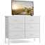 Commode pour chambre à coucher avec 6 tiroirs de rangement en tissu pour commode de chambre à coucher avec structure en métal et plateau en bois pour la télévision