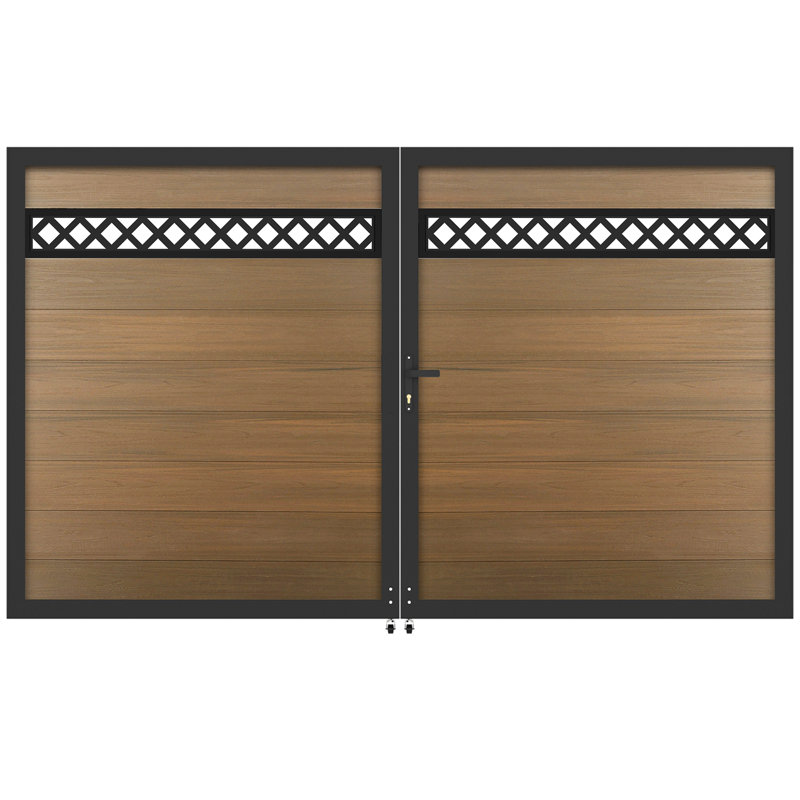 Barrière d'intimité décorative 6 pi H * 8 pi l avec cadres en métal et ensembles de poignées, double barrière en bois composite en plastique - sans les poteaux