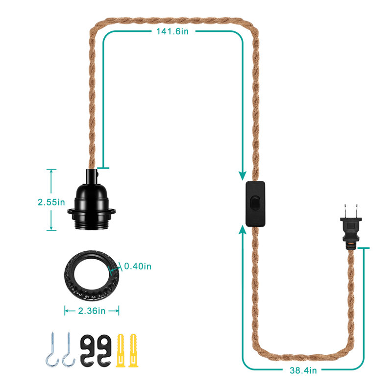 Luminaire suspendu en corde de chanvre rétro E26 Corington