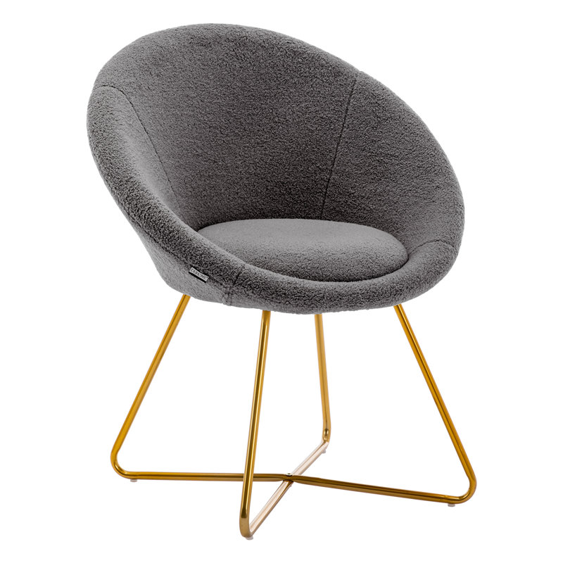 Mid-Century Modern Upholstered Round Back Contemporary Style Accent Chair, Gray Faux Fur