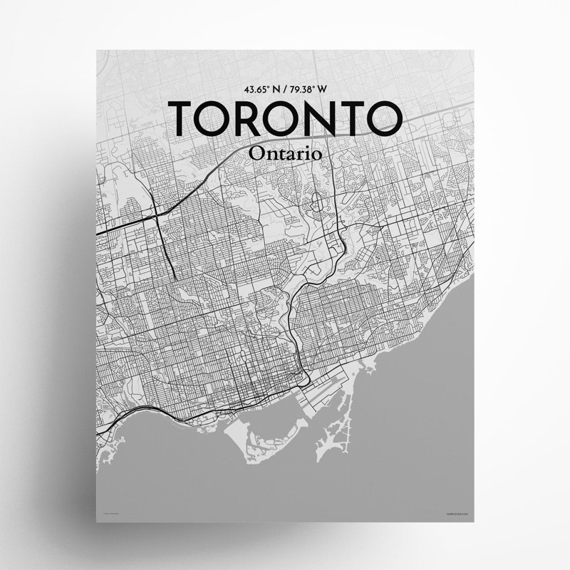 Toronto City Map In Tones - No Frame Print, 20cm H x 16cm W x 0.05cm D