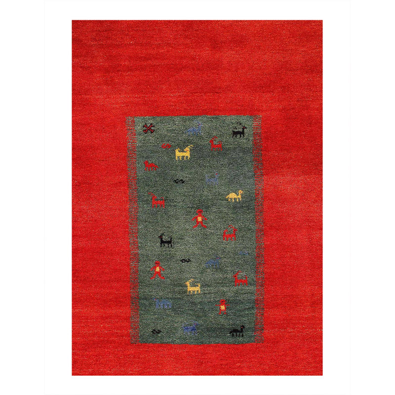 Tapis rouge / vert en laine et en coton fait à la main 6 pi x 9 pi sans motif et sans coutures Vienne