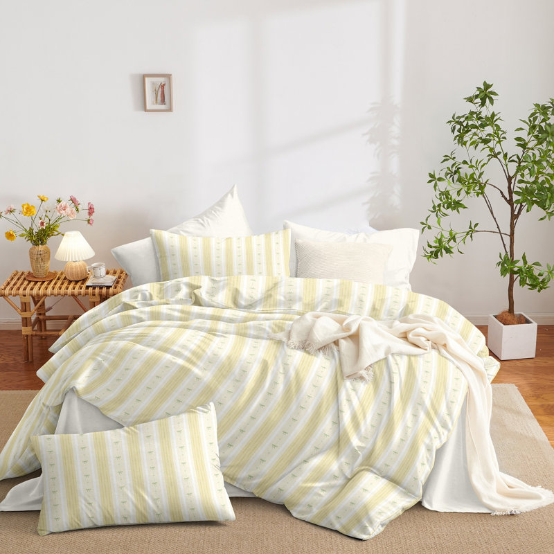 Ensemble d'édredon à motif géométrique Bowknot, Full Comforter + 2 Standard Pillowcases, Yellow