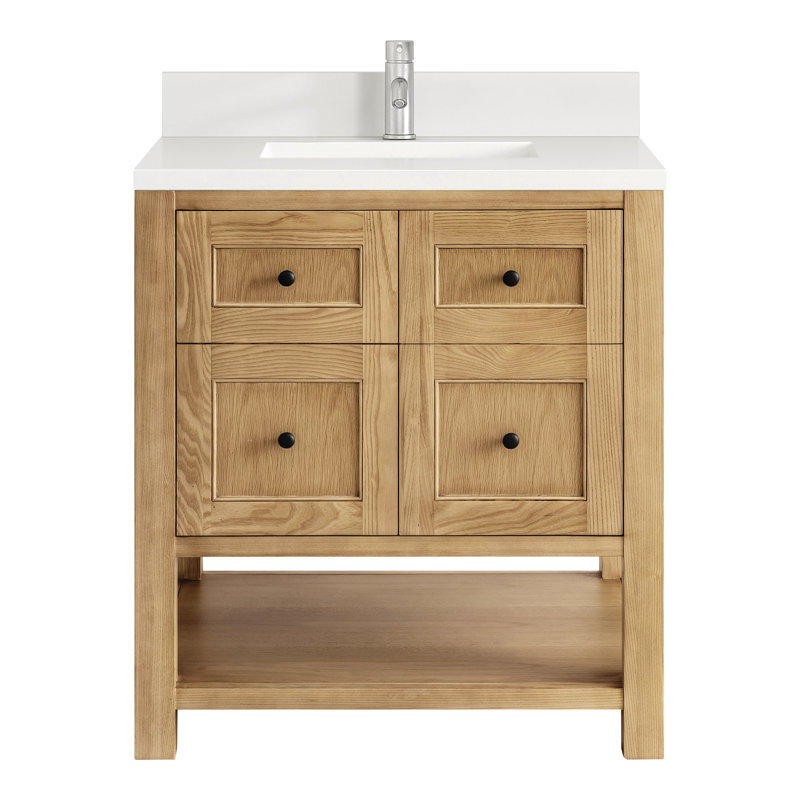 Breckenridge 30'' Single Bathroom Vanity with Top, White Zeus, Light Natural Oak, Single-Hole