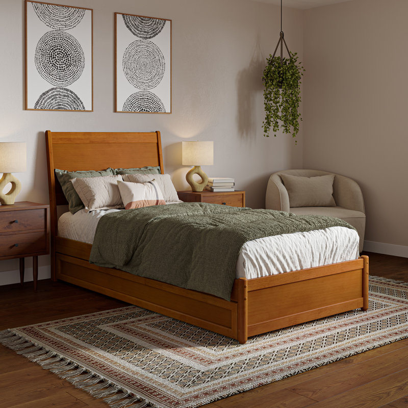 Lit gigogne en bois massif Avdesh, Caramel clair, Simple TG