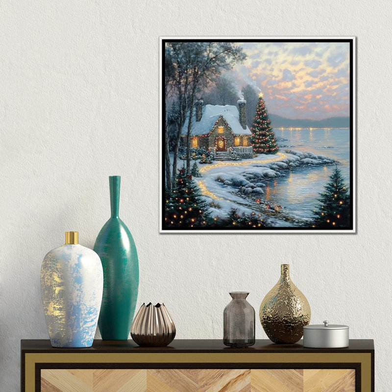 Christmas by The Sea 1 Piece Wall Art on Canvas, 45.72 cm H x 45.72 cm W x 4.445 cm D, White