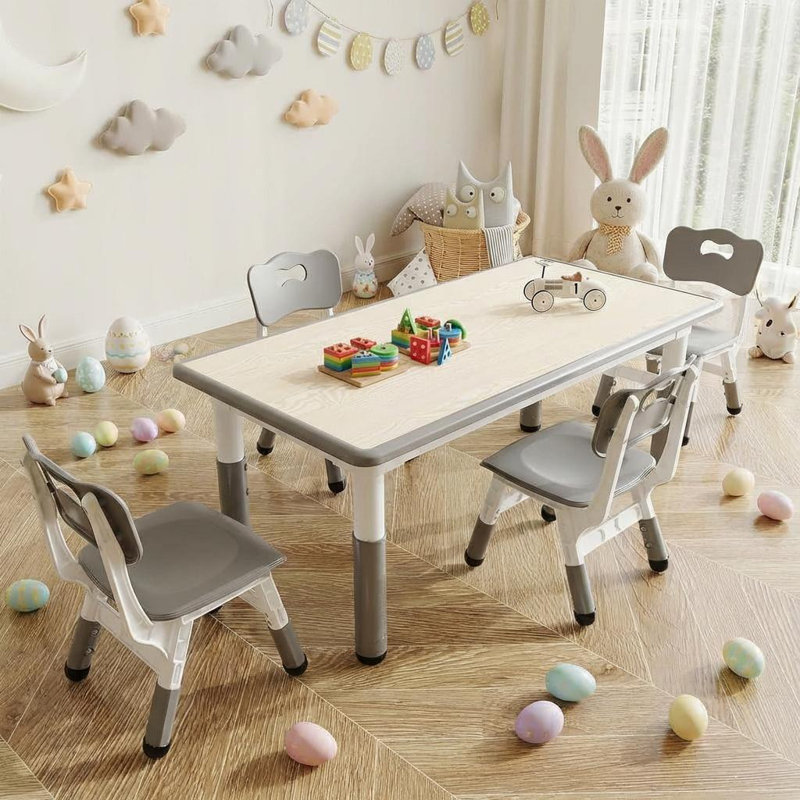 Kids 5 Piece Rectangular Play Or Activity Table and Chair Set, Grey