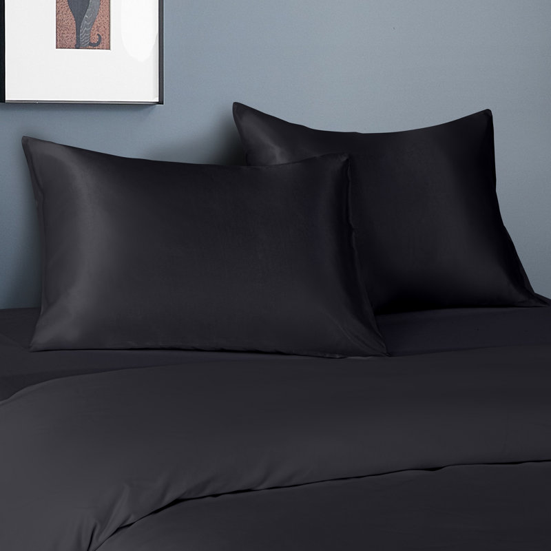 Taies d'oreiller en satin avec fermeture à enveloppe, Noir, Taies d'oreiller pour grand lit