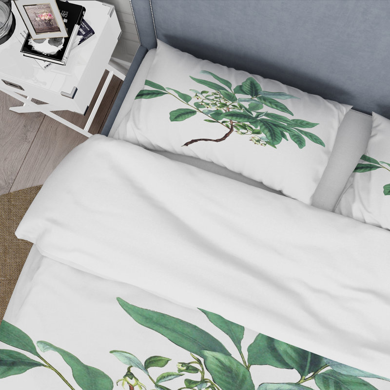 Vintage Green Leaves Plants IV - Ensemble de housse de couette traditionnel - Microfibre de polyester