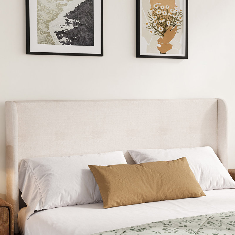 Shiann Queen Bedroom Set, Solid Bamboo Wood Platform Bed Frame & Upholstered Wingback Headboard