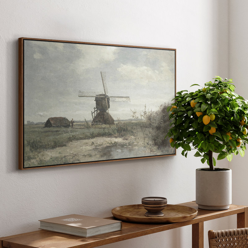 Paysage rétro - IDC, H 25 po x l 37 po x P 1,5 po, Toile encadrée noyer flottant