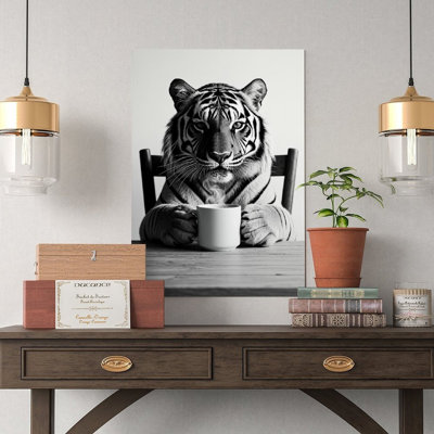 Canvas Wall Art Tiger Drinking Coffee Poster-1 Vintage Poster Print Home Decor