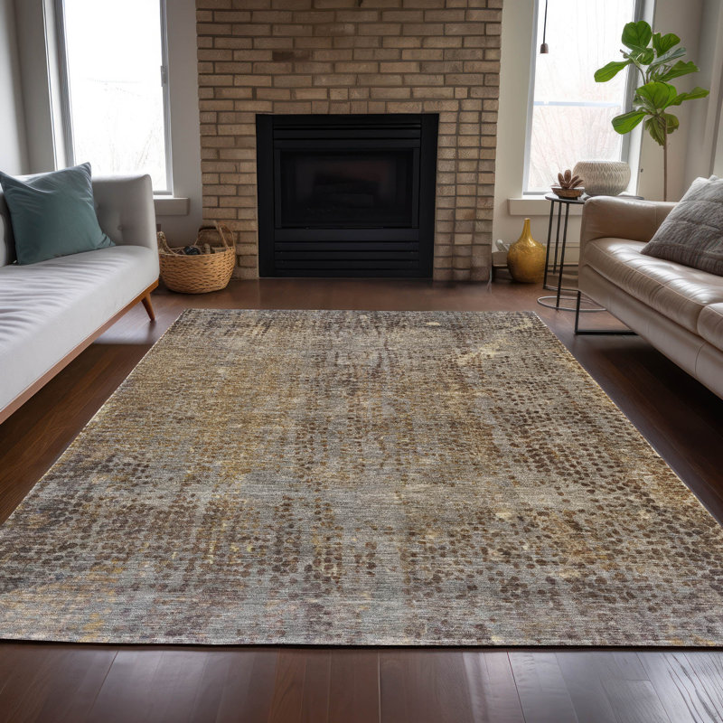 Tapis intérieur / extérieur brun lavable à la machine Xhevrie, Rectangle 10 pi x 14 pi