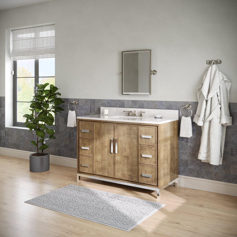 Brookhn 48 In. Single sink Whitebrook Quartz Countertop Bath Vanity in Lustrous Walnut with Mirror