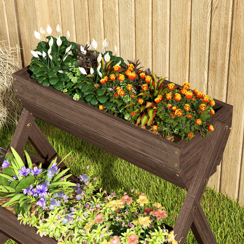 Raised Garden Bed, 3 Tier Planter Box Kit, 65 x 75 x 76cm, Tan