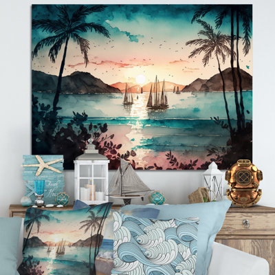 Ballajura, voiliers, coucher de soleil, baie tropicale I - reproduction sur toile