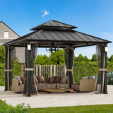 Horizon 12' x 12' Hard Top Gazebo With Solar Self Powered LED Lights, Mosquito Netting and Canopy Hook